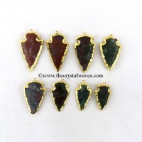 Blood Agate  Arrowhead Pendant Gold Electroplated 